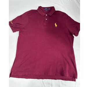 Polo Ralph Lauren Classic Fit Maroon Polo Shirt Mens XL Gold Pony Logo Sleeve